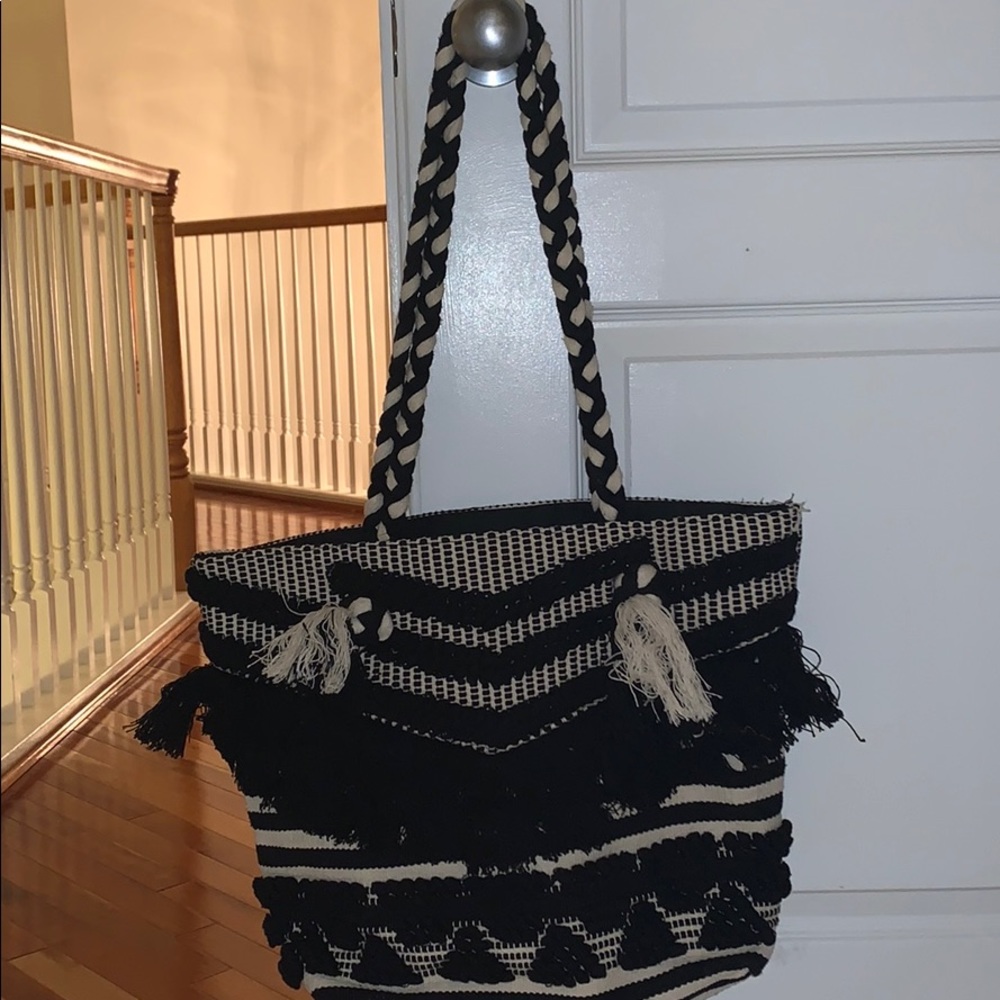 Zara black and white beach tote